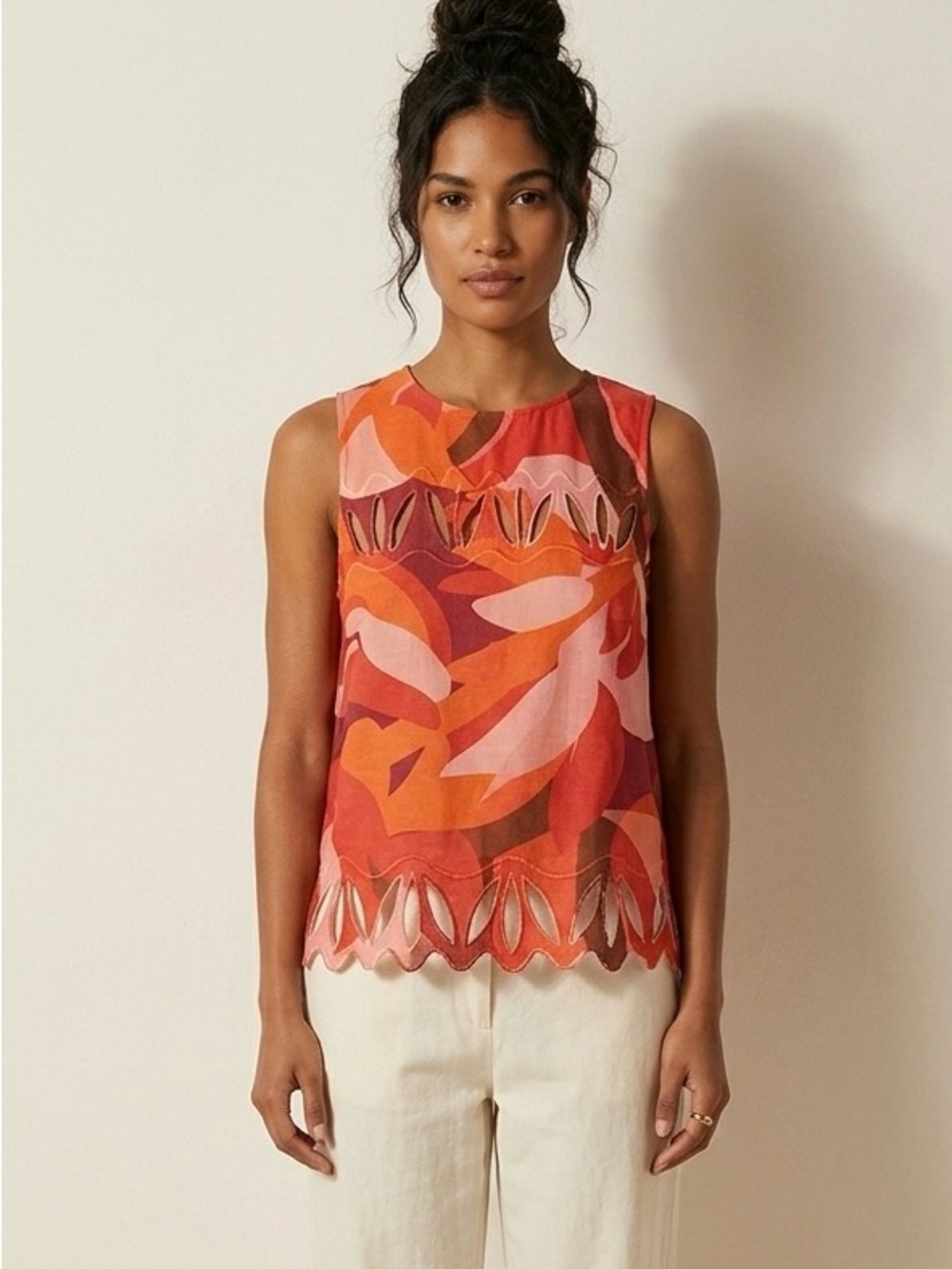 Anthropologie Orange & Pink Abstract Cutout Sleeveless Camisole